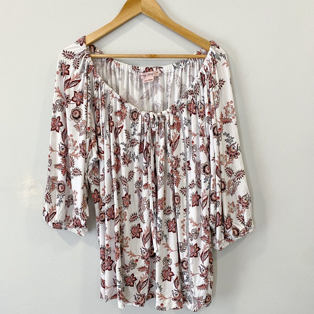 2X - In Every Story by Penningtons 3/4 Sleeve Bohemian Paisley Blouse